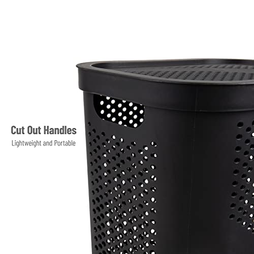 Mind Reader Basket Collection, Slim Laundry Hamper, 60 Liter (15G/33Lbs) Capacity, Cut Out Handles, Attached Hinged Lid, Ventilated, Black #TOP3