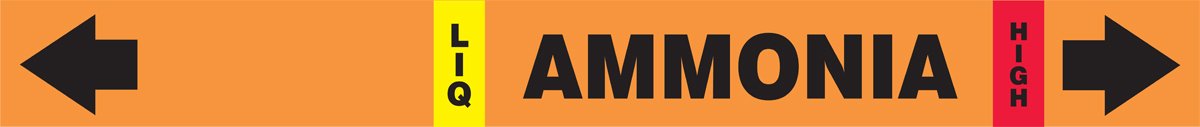 Accuform RAK123T Self-Stick IIAR Ammonia Pipe Marker, (Blank)/LIQ/HIGH for 8" to 10" OD Pipe, 3-1/2" W x 33-1/2" L, Yellow/Red on Orange