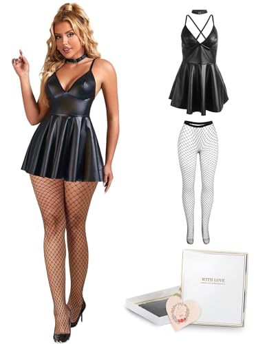 Lingerie en cuir PU babydoll grande taille vêtements de nuit sexy mini robe rave