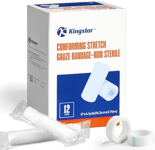 Image of Gauze Rolls Bandages 6 inch x 4.1yds, Conforming Stretch Gauze Bandage 6 Inch, 24 Rolls Individually Wrapped Includes Medical Tape