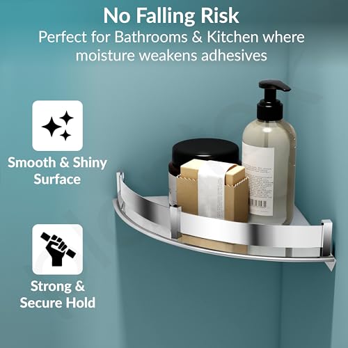 Image of Plantex Stainless Steel Corner Shelf for Bathroom Wall /Bathroom Corner Shelves /Bathroom Shelf Rack /Side Corner Shelf /Kitchen Organizer /Bathroom Corner Rack- (9x9 inches, Chrome)