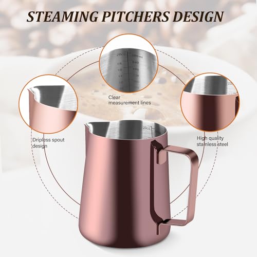 Milk Frothing Pitcher, 20OZ/600ML Stainless Steel Espresso Steaming Pitcher Coffee Milk Frother Cup with Decorating Art Pen for Espresso Machine, Milk Frother, Latte Art - Thumbnail 3