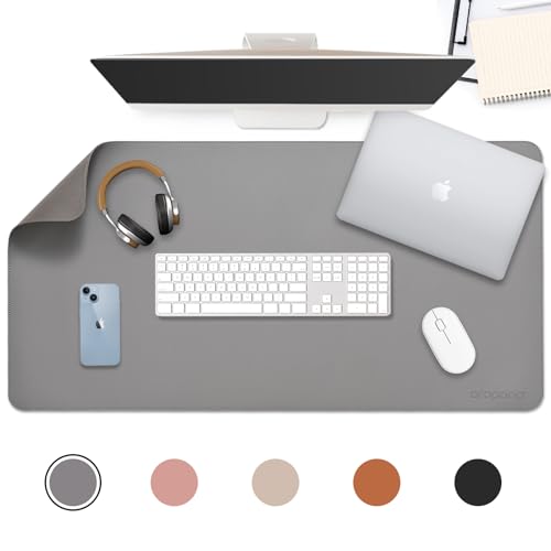 Anti-Slip Extended Mouse Pad, PU Vegan Leather Desk Mat, Computer Desk Table Protector Pad with Non-Slip Suede Base for Keyboard, Desktop, Laptop, Office, 23.6" x 13.8"inch, Grey 3 41IT83nklSL