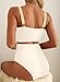 Herseas Women's Beige Bikini Sets Scrunch Square Neck Swim Suits 2025 High Waisted Modest Textured Bathing Suits Medium