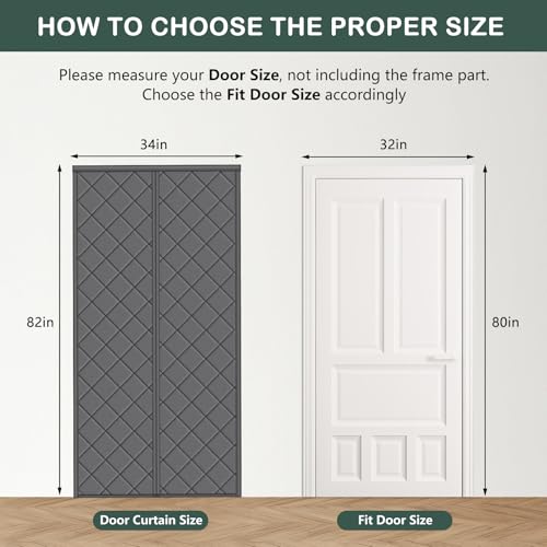 PIGETALE Magnetic Thermal Insulated Door Curtain, Weatherproof Oxford Material Door Cover for Winter/Front/Back Doors, Fit Doors Size Up to 32