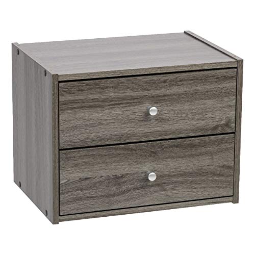 Image of IRIS USA 2-Drawer Modular Wood Stacking Storage Box, for Office Closet and Nightstand, Easy Assembly, Stacking Storage Boxes, Gray