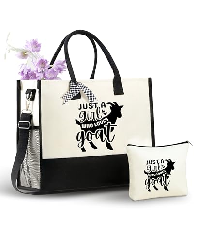 Bolso tote de lona para amantes de las cabras, para mujeres y niñas, con cierre de cremallera superior y correa para hombro, ideal como regalo de cumpleaños, Día de la Madre, Acción de Gracias o Navidad miniatura 1