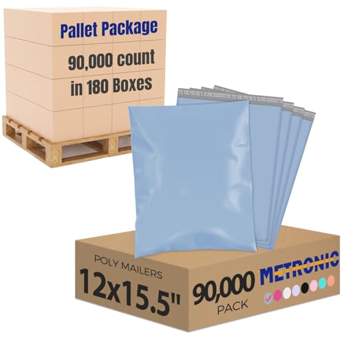 Image of Metronic Poly Mailers 90000 Pack 12 x 15.5, Strong Adhesive Shipping Envelopes for Clothing, Waterproof Shipping Bags for Businesses, Flexible Mailers Poly Bags, Packages Bags Bulk, Light Blue