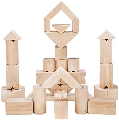 Wood Building Blocks for Kids - 34 Stacking Wooden Blocks for Toddlers - Wood Stacking Toy with Storage Box for Girls and Boys Ages 3 Years and Older