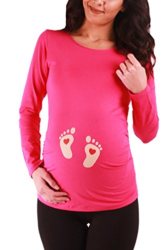 Pies de bebé con Corazones - Camiseta premamá Sudadera con Estampado Durante el Embarazo, Manga Larga (Coral, Large)