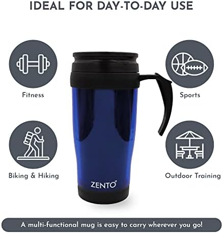 ZENTO Travel Mug Plastic450ml for Coffee, Tea or Water, BPA-Free, Reusable, Leak-Proof Drinking Mug, Iced Coffee Mug, Multi-Purpose Use (Blue)