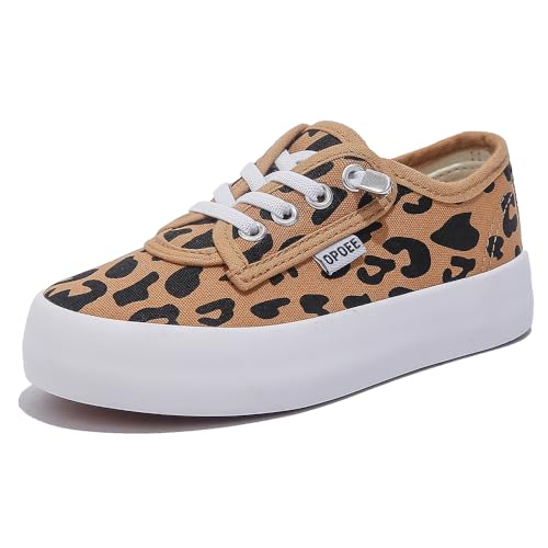 OPOEE Boys and Girls, Low Cut Children's Canvas Shoes, Wide Fitting Lazy Skateboard Shoes (Leopard Print, Little Kid, 12, Numeric, US Footwear Size System, Wide)