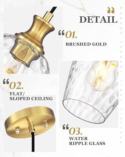 Image of Gold Pendant Lights Kitchen Island with Hammered Clear Glass