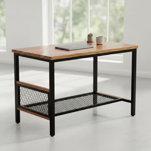 Image of Metal Office Table /Study Table /Computer Table for Home PC - Engineered Wood Modern Top Study Table for Adults /Students Office Desk for Laptop Work at Home Writing Desk (Luke)