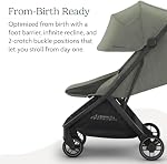 UPPAbaby Minu V3 Travel Stroller - Lightweight + Compact Design - One-Hand Fold + Unfold - from Birth + Overhead Compatible - Evelyn (Meadow Green/Carbon Frame/Chestnut Leather)