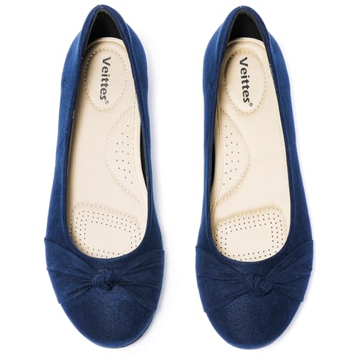 Image of Veittes Women's Wide Width Flat Shoes, Dressy Round Toe Slip On, Soft Comfortable Office Work Daily Walking Ballet Flats.