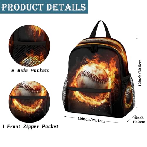 Shabby Burning Baseball Kids Backpack for Boys Girls, Waterproof Lightweight Toddler School Bag with Chest Strap, Small Travel Book Bag Preschool Kindergarten Backpack2