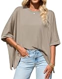 Tankaneo Womens Oversized Tshirts Batwing Short Sleeve Asymmetric Hem Tops Summer Casual Loose Fit Tunic Tee Shirts Brown
