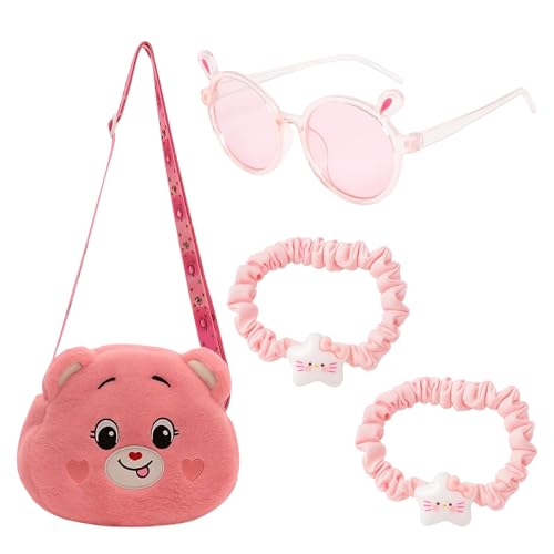 DqiUnaX Umhängetasche Mädchen, Kinder Handtasche, 4-teiliges Set mit süßem Bärenmotiv, Handtasche Teenager Mädchen, Tasche Mädchen für Schule, Reisen und besondere Anlässe, Pink