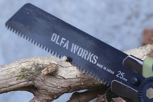 OLFA Faca japonesa WORKS OW-BCS-1/OD Bushcraft, lâmina de aço de carbono serrilhada substituível e r