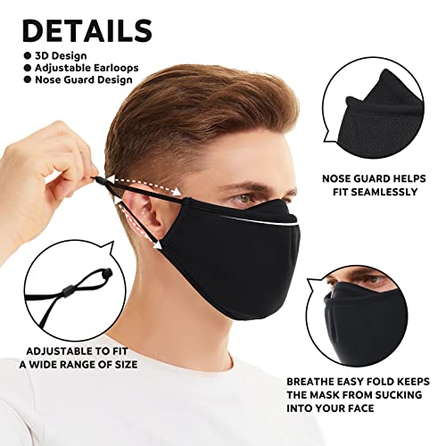 Assacalynn 3Pcs Large Cloth Face Masks [2022 Upgraded], Reusable Black Breathable Face Mask With Filter Pocket & Nose Shield #TOP2