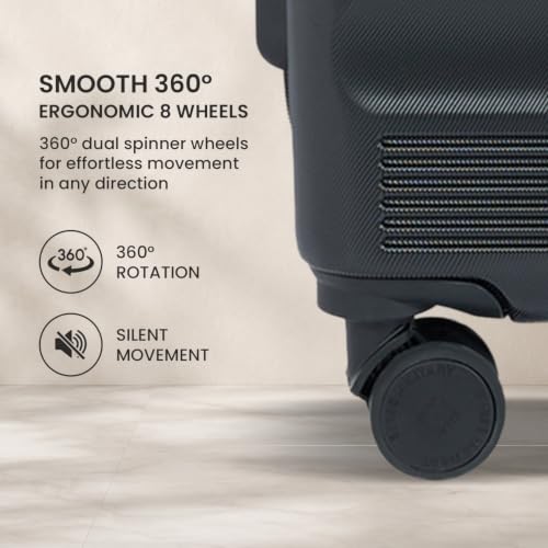 Image of SWISS MILITARY Pascal Hard Trolley Luggage Set of 2 (Medium 68cm + Large 79cm) PC Suitcases Anti-Theft Zippers with 3-Dial Combination Lock, 360 Spinner Wheel, Wet Pocket & Aluminium Handle Black