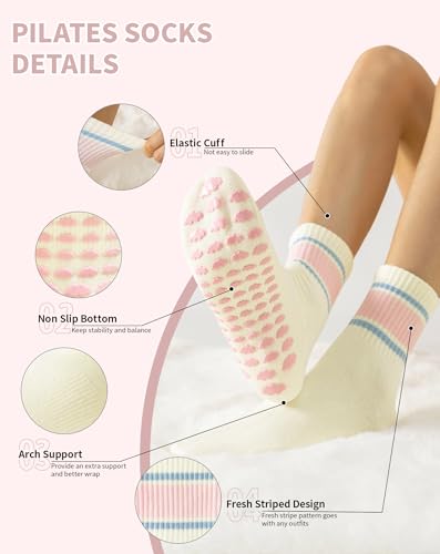 Image of Yawlsow Pilates Grip Socks for Women Yoga Grippy Socks Cute Barre Non Skid Athletic Crew Sticky Sock Workout Hospital