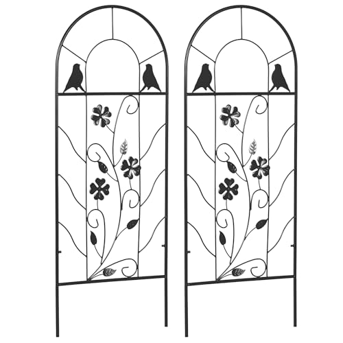 Outsunny Juego de 2 Enrejados de Jardín Soportes para Plantas Trepadoras con Marco Metálico para Frutas Verduras Flores Decoración Exterior Patio Terraza 38x98 cm Negro