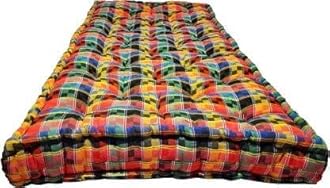 5-Inch Thick Soft Cotton Quilt | Foldable Queen Size Box Mattress | Medium Soft Gingham Plaid Checkered Multicolour Gadda | 72x60x5 Inches (5x6 Ft)