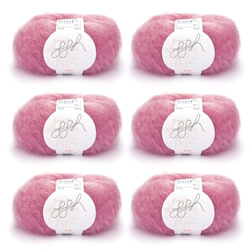 ggh Kid Box - Lot de 6 pelotes de laine à tricoter - En Kid Mohair - Couleur 116 - Rose corail