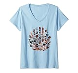 Damen Kokopelli Petroglyphen Felsmalerei Höhle Kunst Design T-Shirt mit V-Ausschnitt