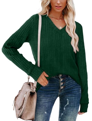 Image of WIHOLL V Neck Long Sleeve Shirts for Women Casual Fall Tops Lightweight Tunic Sweaters Fashion Clothes 2024