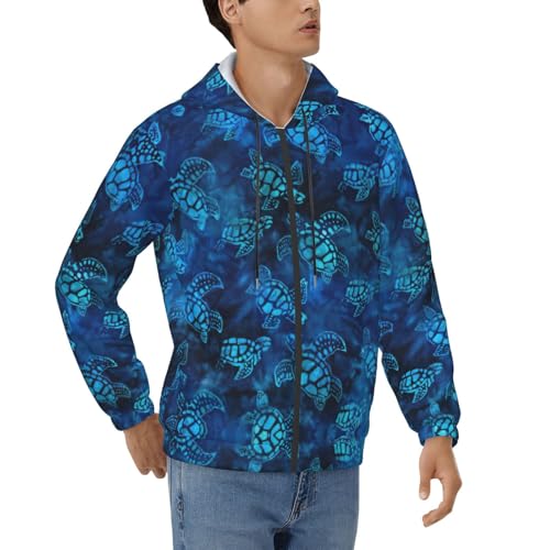 Sweat à capuche bleu homme manches longues cordon motif tortue