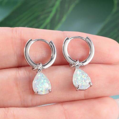 Hypoallergenic Moverable Lightweight Drop Dangle Earrings for Women 14K White Gold Plated Small Huggie Hoop Earring Water Drop White Opal Hoops Jewelry Gifts by lasidor - Used condition - Image 4