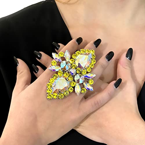 Luxury Rhinestone Open Rings Exaggerate Wedding Adjustable Ring Boho Big Crystal Finger Ring Summer Statement Body Jewelry For Women (Crystal) #TOP17