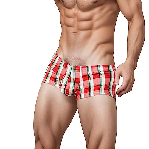 Générique Calecon Homme Boxer Carreaux Shorty Homme sous Vetement Taille Basse Underwear Doux Leger Confortable (Rouge, M)