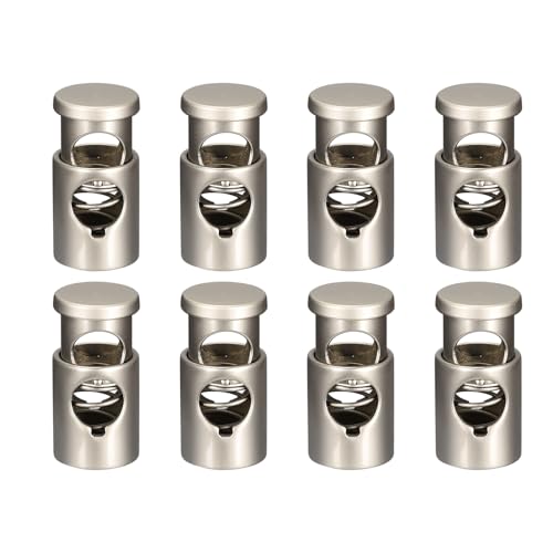 QUARKZMAN 8Pcs Cierres de Cordón de Metal, 6.5mm Tope de Resorte de Alternancia de Agujero Único para Mochilas Ropa Cordones de Lanyards, Tono Plateado
