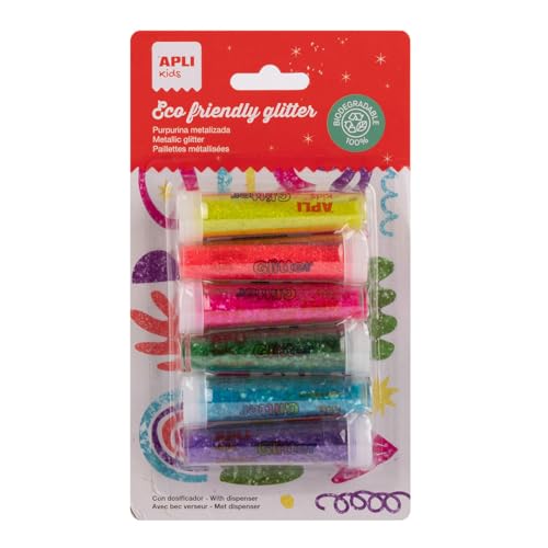APLI Kids 20070 - Purpurina flúor biodegradable, ideal para disfraces y manualidades - 6 botes