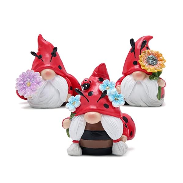 Hodao ladybug gnomes 3pcs ladybug kitchen tiered tray decor ladybird gnomes resin swedish tomte scandinavian figurine spring summer decorations indoor home decor  urban country home decor
