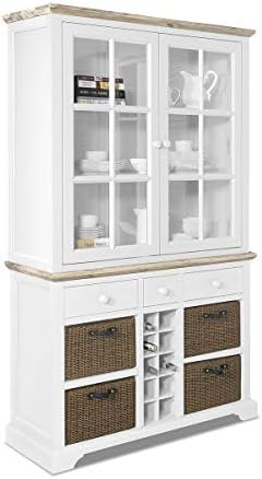 Florence Dove Grey dresser with drawers, baskets and wine rack. Large glass display cabinet with shelves