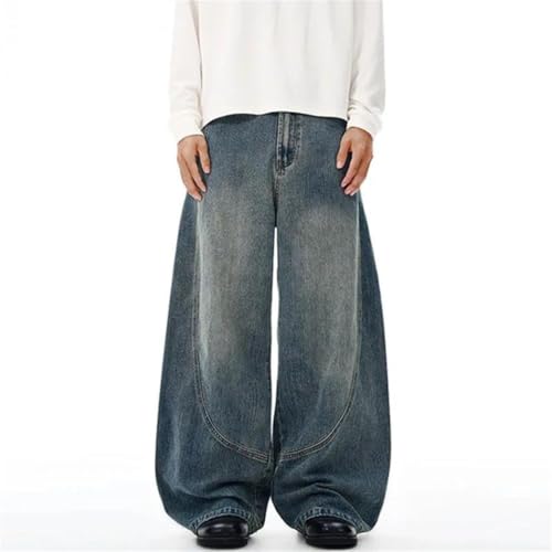 Men's Casual Denim Jeans, Patchwork Design, Solid Color, Wide Leg, Trendy Casual Fit2