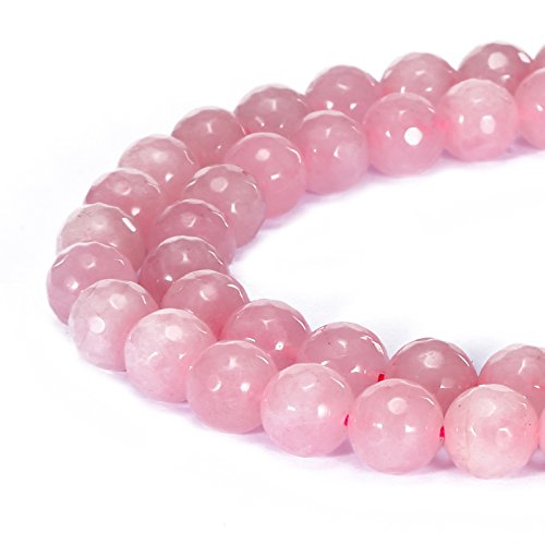 BRCbeads Gorgeous Natural Rose Quartz Gemstone Faceted Round Loose Beads 8mm Approxi 15.5 inch 45pcs 1 Strand per Bag for Jewelry Making