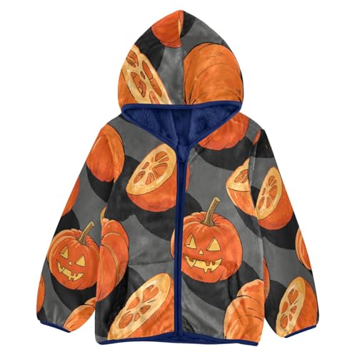 Pumpkins Halved and Whole Pattern Toddler Fleece Jacket Girl Boys Hooded Fleece Jacket Coat Warm Outwear Zip-up 3-10T