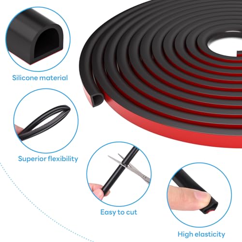 Orechic Weather Stripping Door Seal, Self Adhesive Weather Strip Silicone D Shaped Seal Strip for Door Frame and Window Seal, Suitable for Gap from 6mm to 12mm(Size:20Ft, 9/16\" W × 15/32\" T, Black) - Thumbnail 4