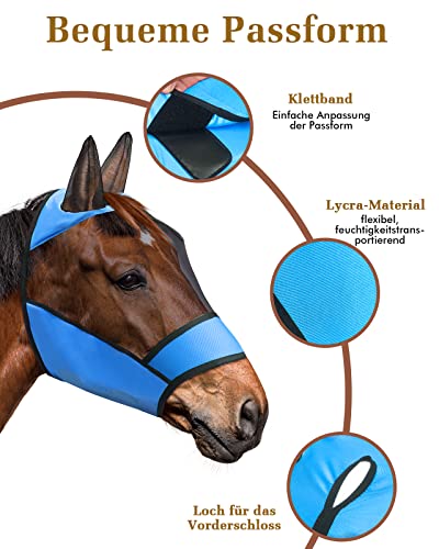Petbank Horse Fly Mask Uv Protection Horse Fly Mask With Ear Net/Forelock Hole/Reflective Trim Stretchy Fly Mask For Horse Breathable Fine Mesh/Eye Dart/Hook And Loop (Blue, M) #TOP2