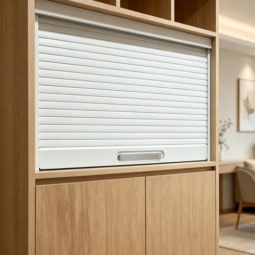 Vibeo Puerta Enrollable Kit de Puerta Enrollable para Armario Que Ahorra Espacio, Puerta Corredera Blanca para Interiores, Sistema de Armarios con Persiana Retráctil(34x30in(86.4x76.2cm))