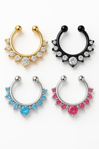 Image of RUVEE Nose & Ear Clip Titanium Plated Pin Non Pierced Just Press for Women & Girls Septum Ring