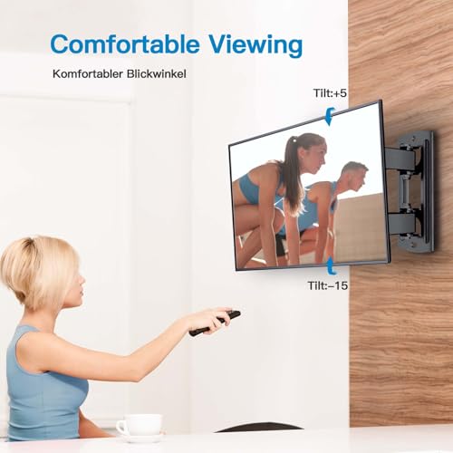 Foto von Perlesmith TV Wandhalterung, Schwenkbare Neigbare TV Halterung für 13-42 Zoll Flach & Curved Fernseher oder Monitor bis zu 20kg, max.VESA 200x200mm (Schwarz)