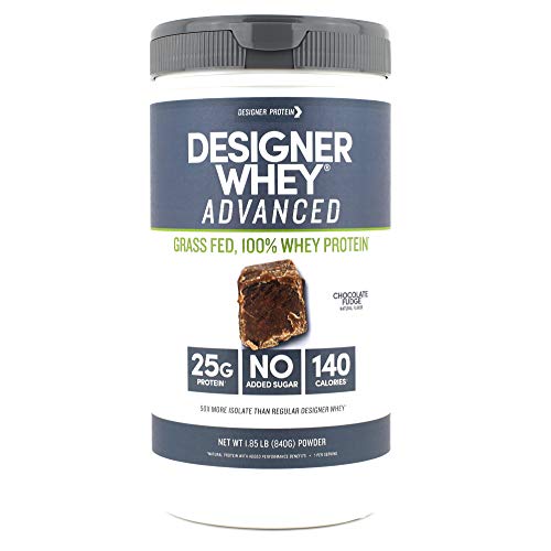 Designer Protein Whey Grass Fed Protein Powder, Chocolate Fudge, 1.85 Lb, Non Gmo