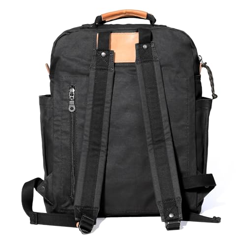 GOOTIUM Canvas Backpack, Vintage Casual Daily Use Daypack, Large Capacity Travel Commute Bag with Side Water Bottle Pocket & Hidden Pocket for Men Women, Black by GOOTIUM - Used condition - Image 3